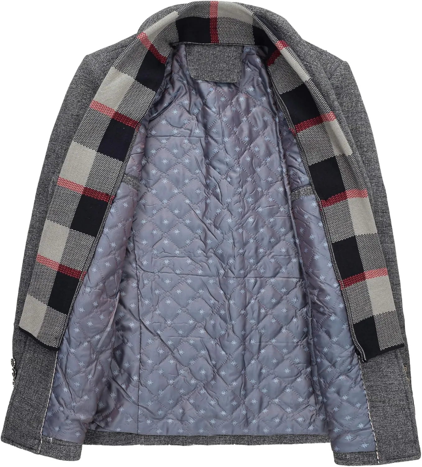 Men's Classical Bussiness Style Single Breasted Plaid Wool Coat #00220237