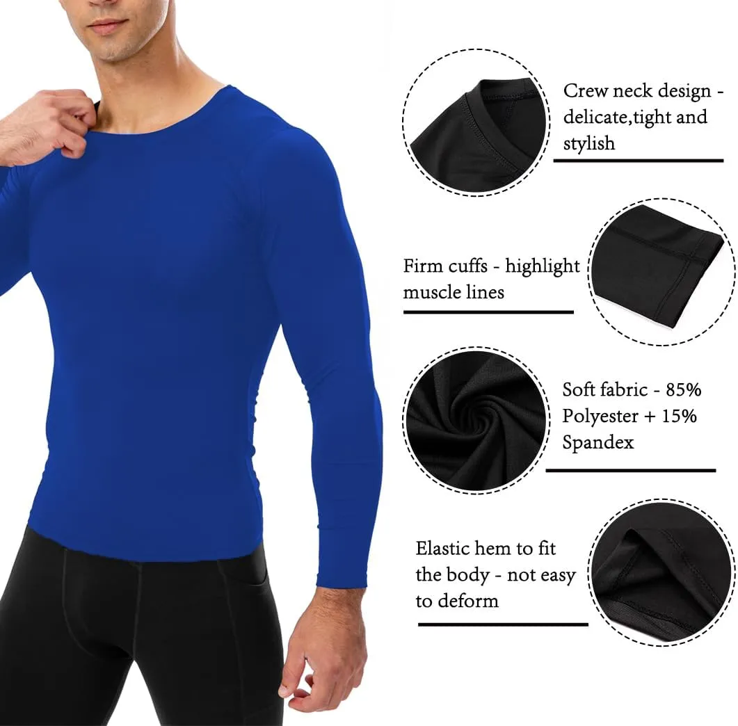 Men's Compression Long Sleeve Shirts, Cool Dry Sport Workout Underwear Shirt Athletic Baselayer Running Tops 1/2 Pack
