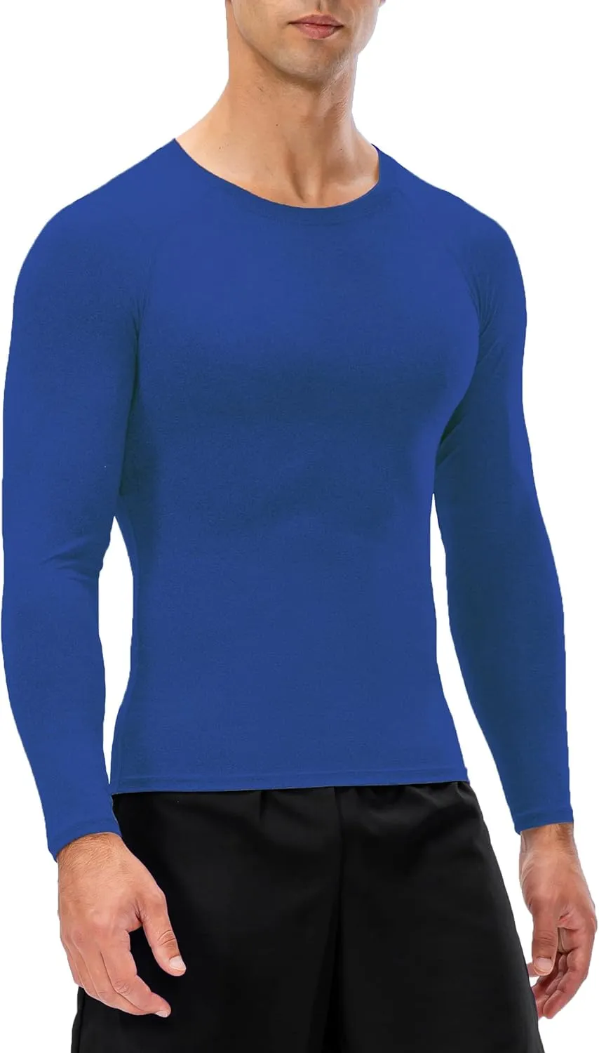 Men's Compression Long Sleeve Shirts, Cool Dry Sport Workout Underwear Shirt Athletic Baselayer Running Tops 1/2 Pack