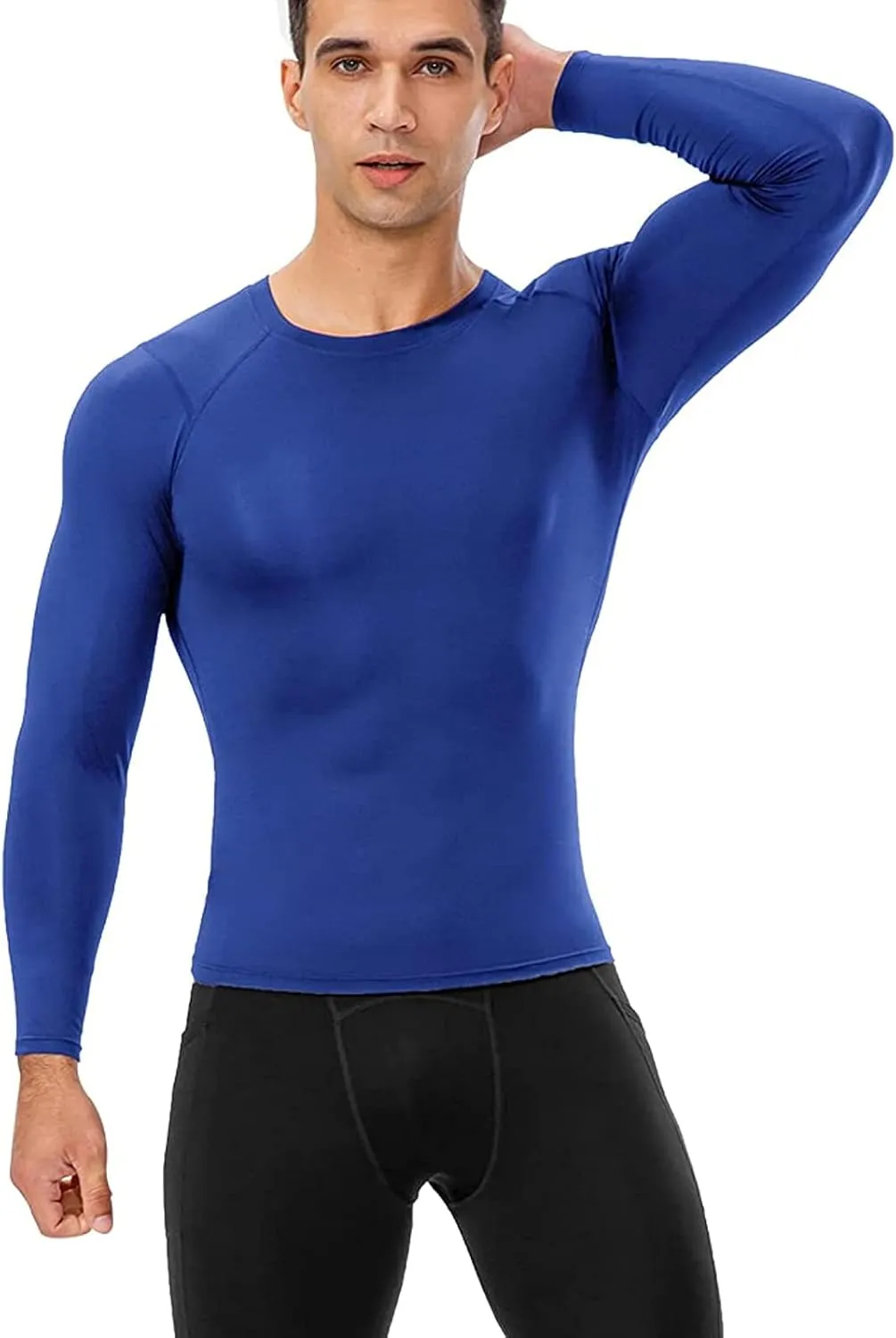 Men's Compression Long Sleeve Shirts, Cool Dry Sport Workout Underwear Shirt Athletic Baselayer Running Tops 1/2 Pack