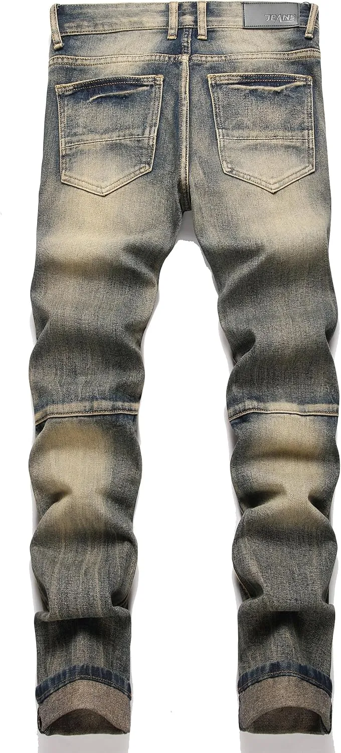 Men's Distressed Ripped Slim Fit Denim Jeans Pants