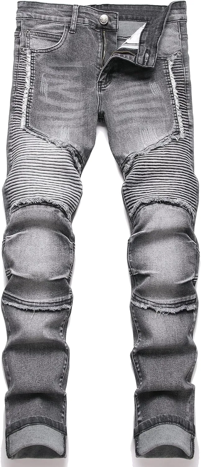 Men's Distressed Ripped Slim Fit Denim Jeans Pants