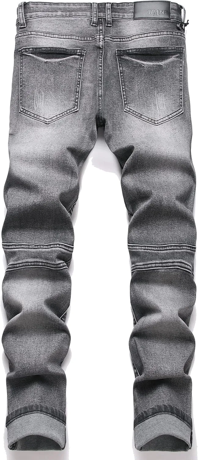 Men's Distressed Ripped Slim Fit Denim Jeans Pants