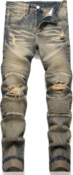 Men's Distressed Ripped Slim Fit Denim Jeans Pants