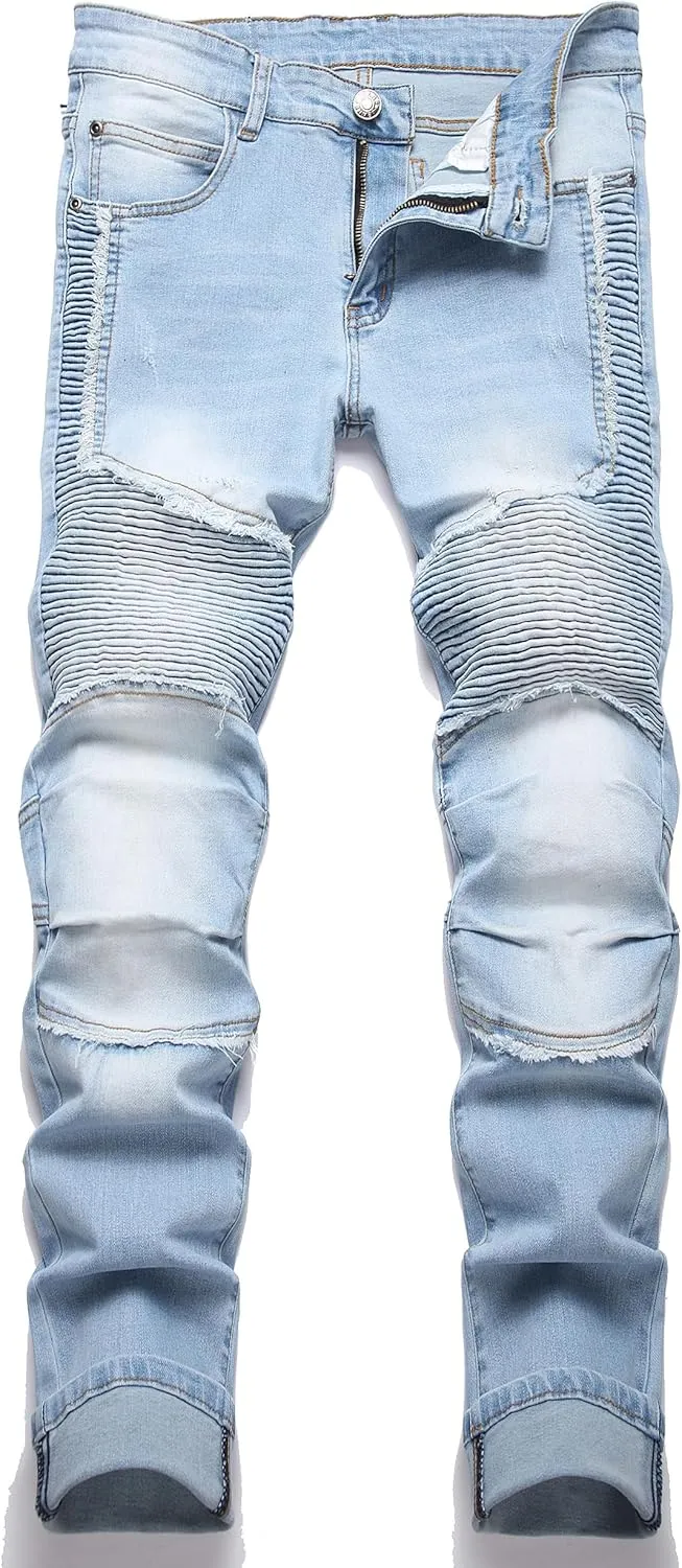 Men's Distressed Ripped Slim Fit Denim Jeans Pants