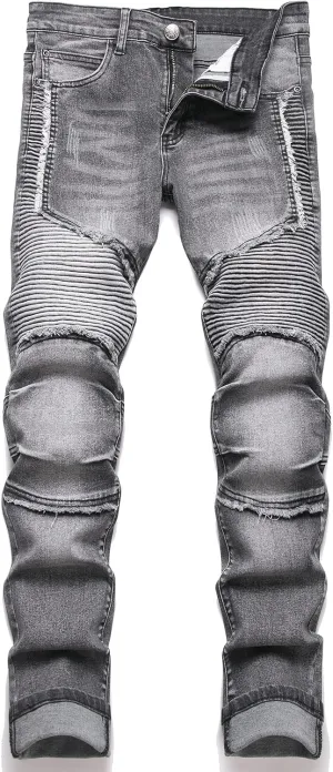 Men's Distressed Ripped Slim Fit Denim Jeans Pants