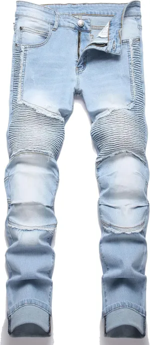 Men's Distressed Ripped Slim Fit Denim Jeans Pants