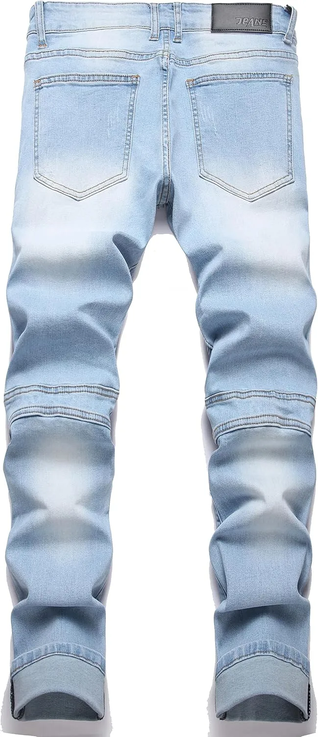 Men's Distressed Ripped Slim Fit Denim Jeans Pants