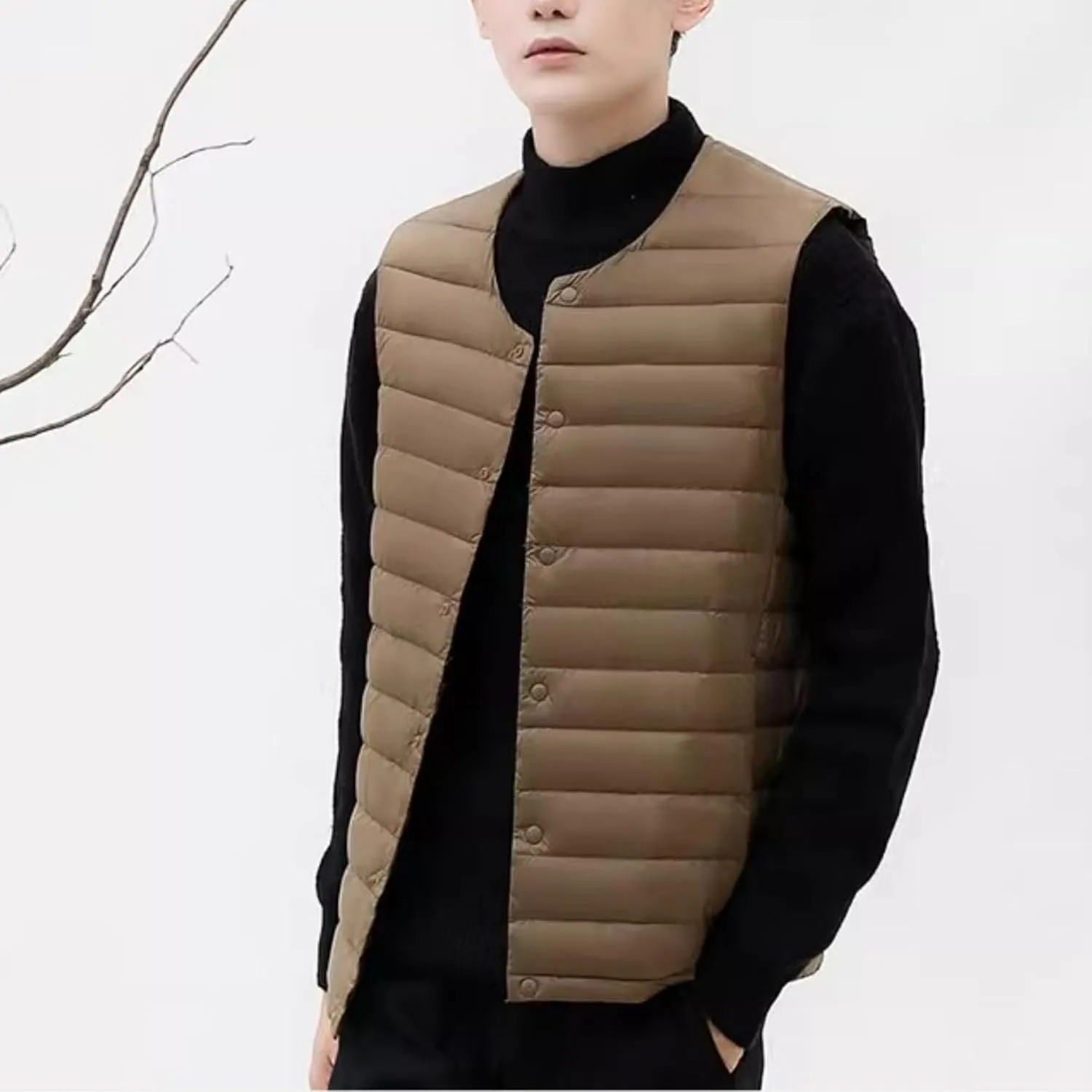 Men's Down Vest Male Collarless Lightweight Puffer Vest Man Winter Warm Quilted Sleeveless Jacket