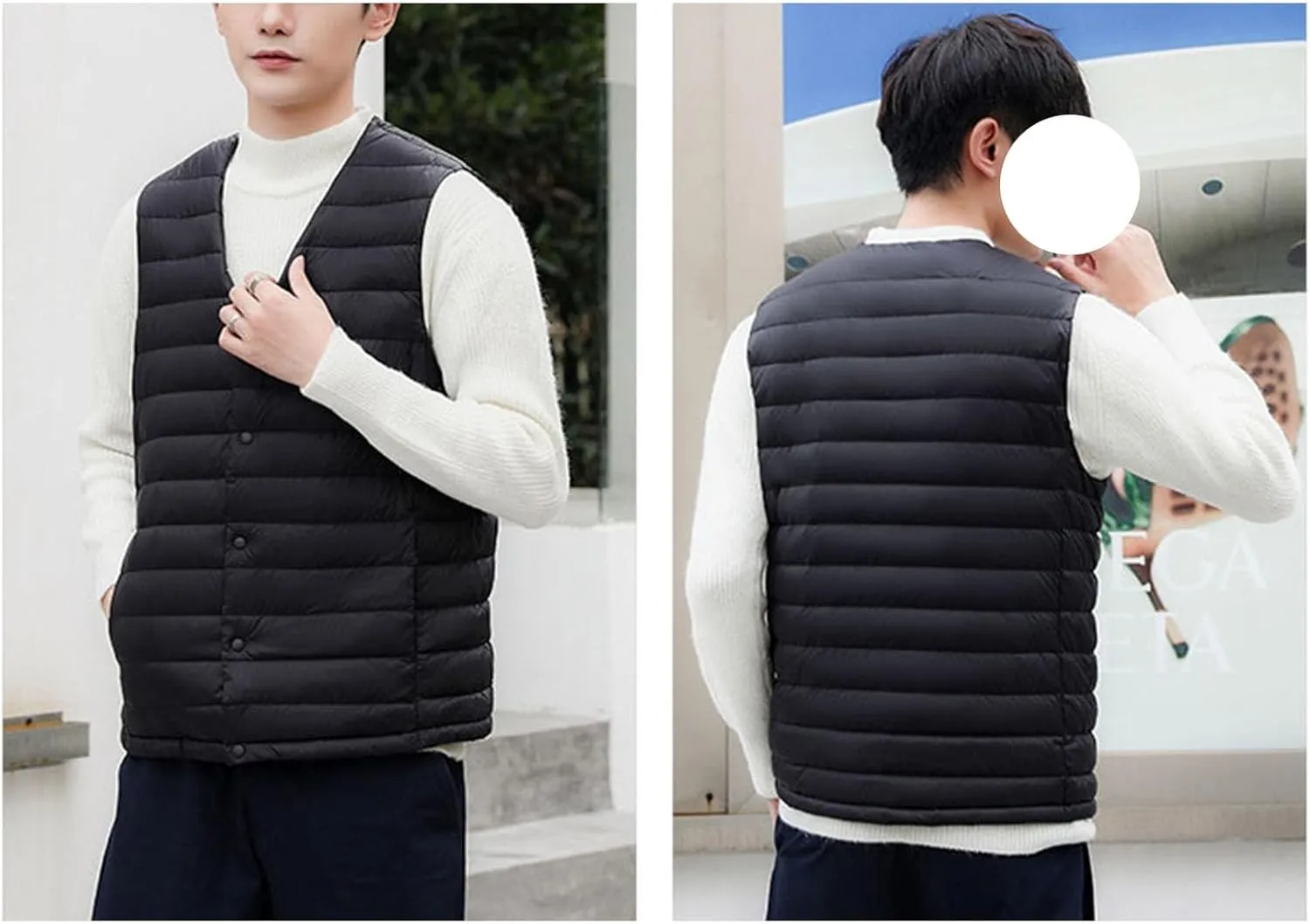 Men's Down Vest Male Collarless Lightweight Puffer Vest Man Winter Warm Quilted Sleeveless Jacket
