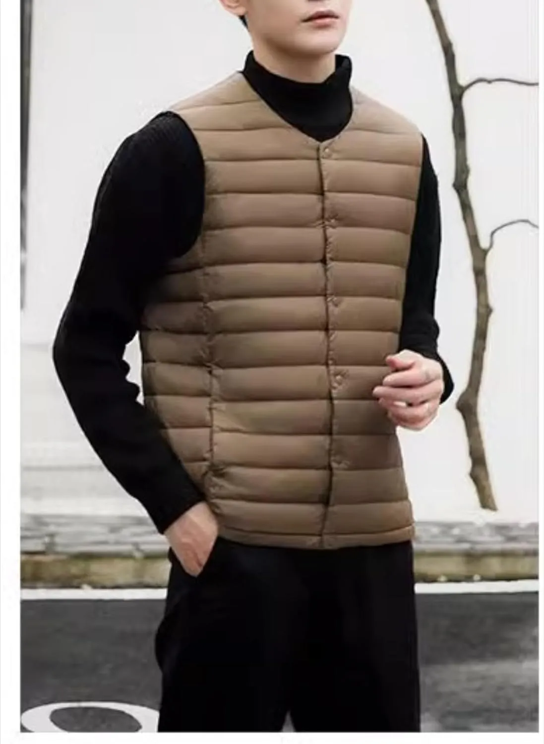 Men's Down Vest Male Collarless Lightweight Puffer Vest Man Winter Warm Quilted Sleeveless Jacket