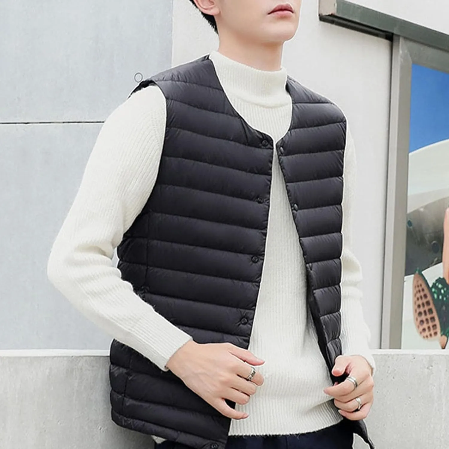 Men's Down Vest Male Collarless Lightweight Puffer Vest Man Winter Warm Quilted Sleeveless Jacket