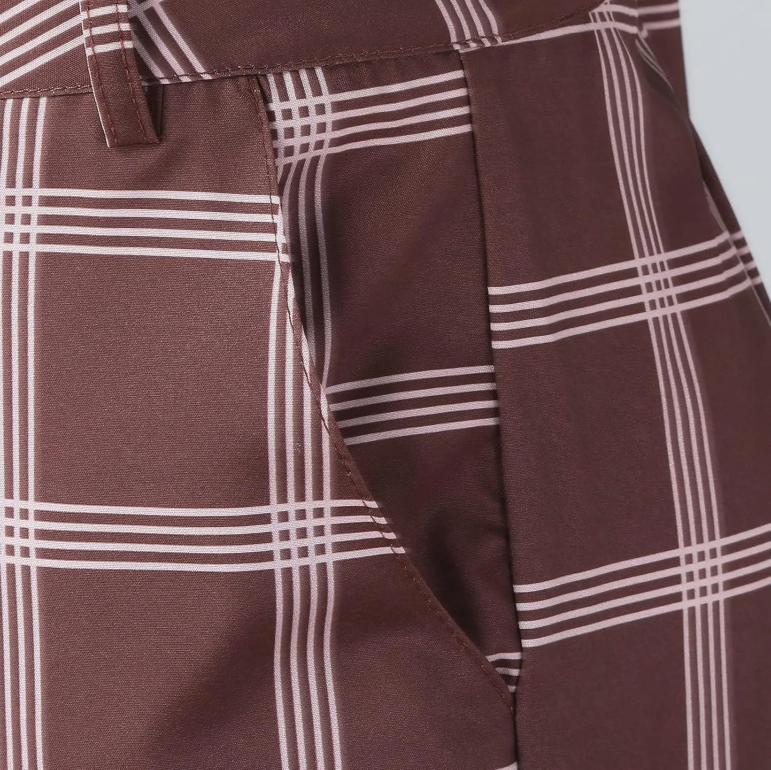Mens Fashion Plaid Stretch Dress Pants Business Straight Leg Slim Fit Flat-Front Chino Pant Checkered Work Suit Pants