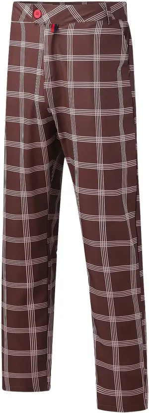 Mens Fashion Plaid Stretch Dress Pants Business Straight Leg Slim Fit Flat-Front Chino Pant Checkered Work Suit Pants