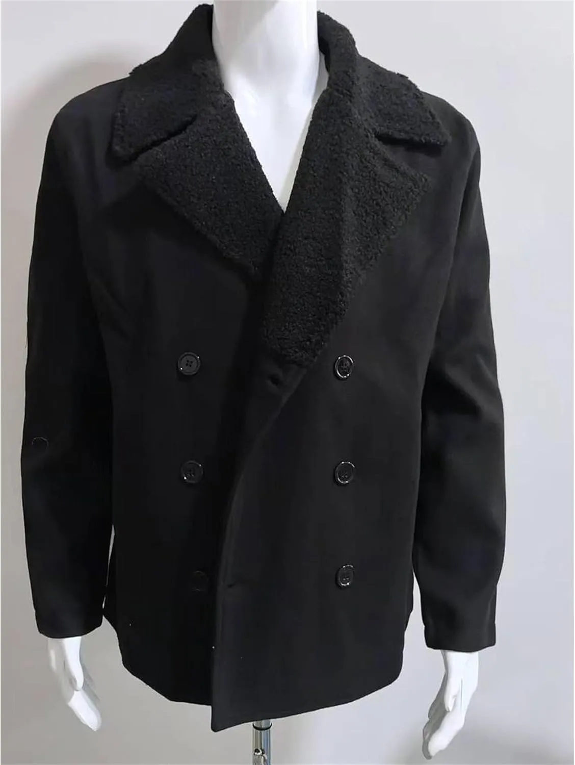 Mens Fur Collar Wool Overcoat Slim Fit Casual Business Trench Overcoats Winter Coat Double Breasted Male Peacoat