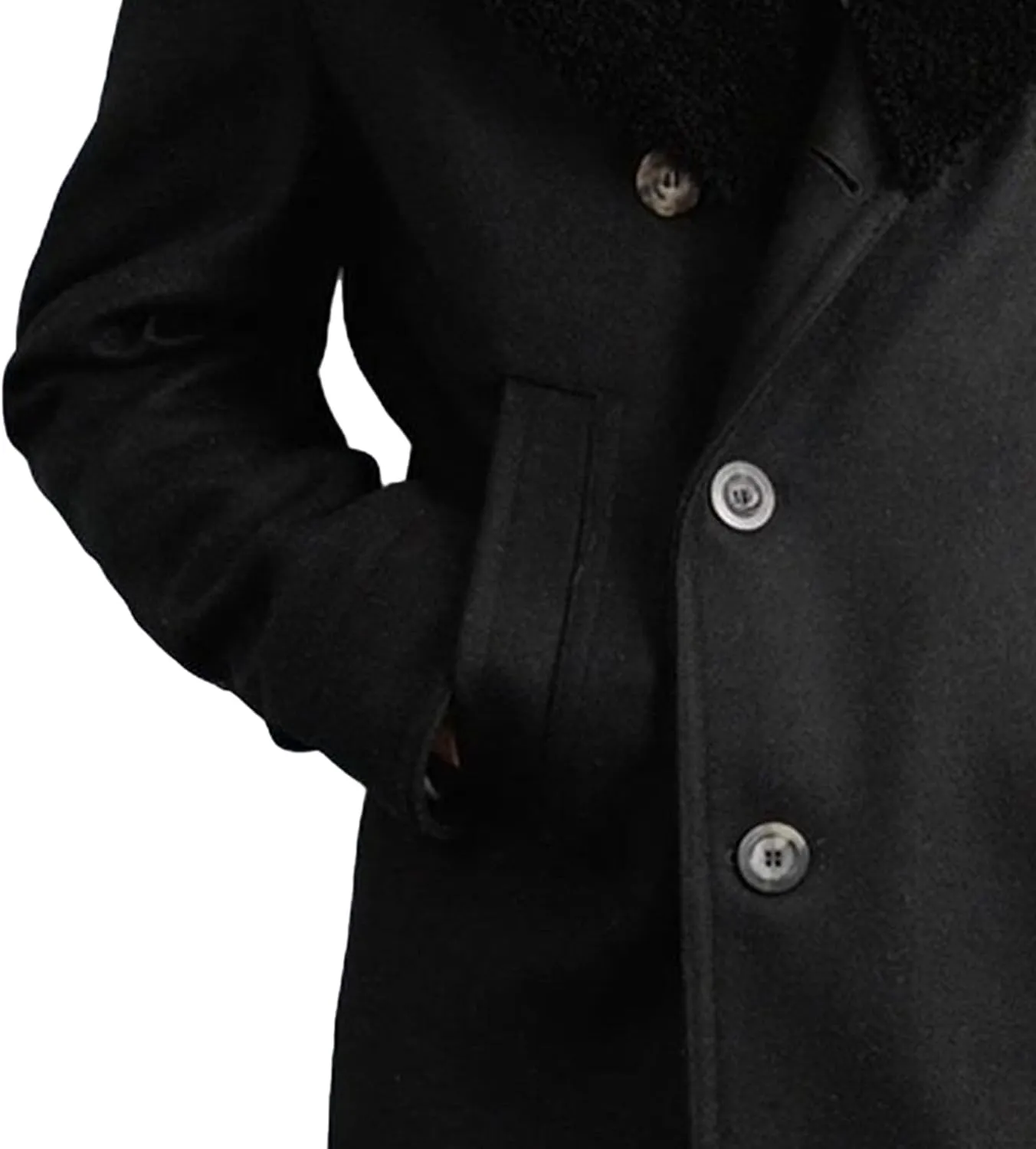 Mens Fur Collar Wool Overcoat Slim Fit Casual Business Trench Overcoats Winter Coat Double Breasted Male Peacoat