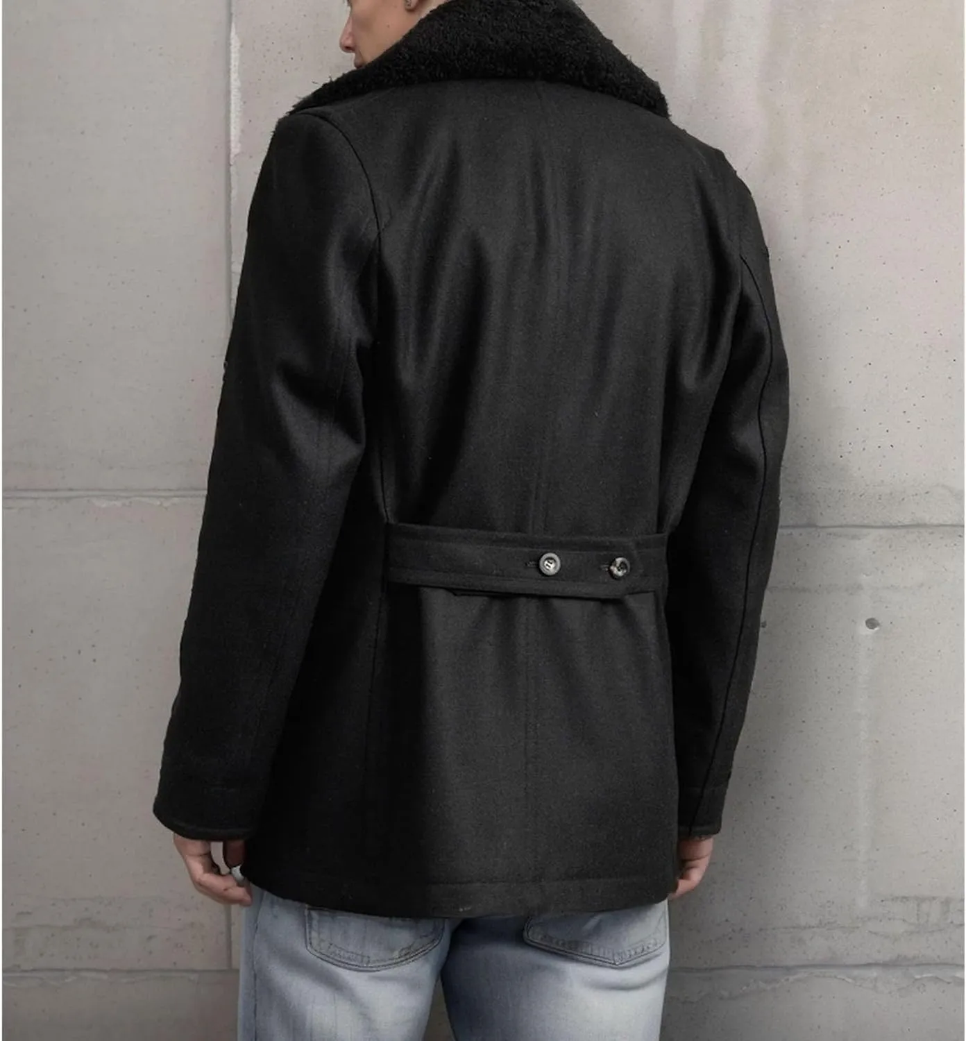 Mens Fur Collar Wool Overcoat Slim Fit Casual Business Trench Overcoats Winter Coat Double Breasted Male Peacoat