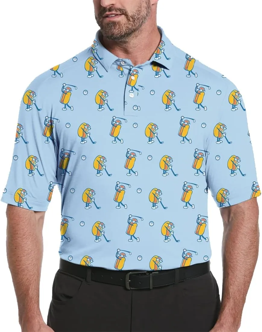 Mens Golf Shirt Moisture 3D Print Wicking Performance Polo Shirts for Men Quick-Dry