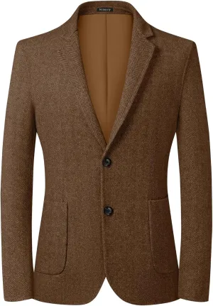 Mens Herringbone Tweed Blazer Vintage Wool Blend Sport Coat Jacket 2 Button Casual Wedding Groomsmen Prom Suit