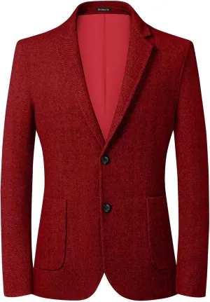 Mens Herringbone Tweed Blazer Vintage Wool Blend Sport Coat Jacket 2 Button Casual Wedding Groomsmen Prom Suit