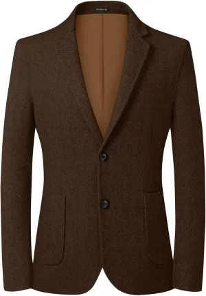 Mens Herringbone Tweed Blazer Vintage Wool Blend Sport Coat Jacket 2 Button Casual Wedding Groomsmen Prom Suit