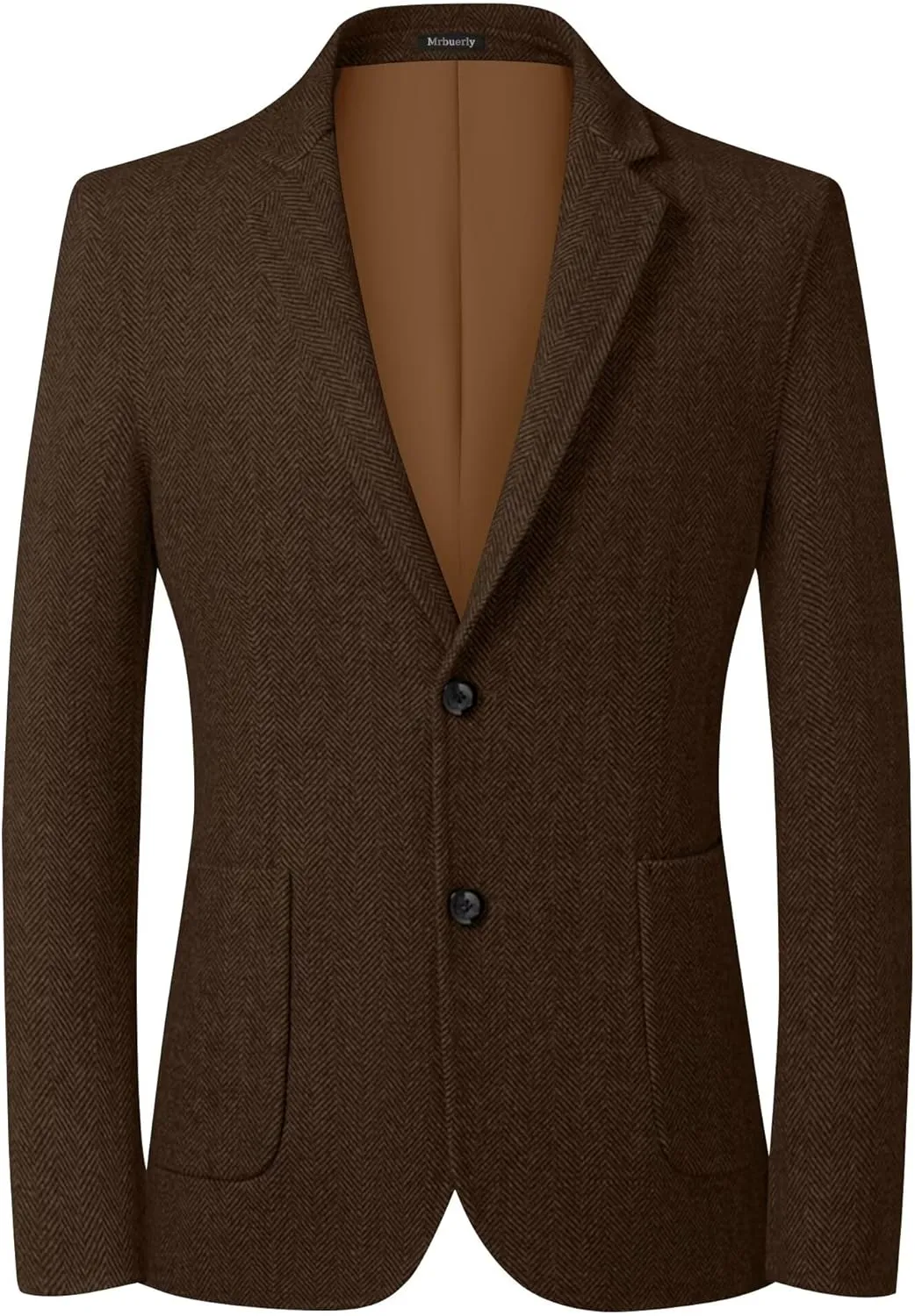 Mens Herringbone Tweed Blazer Vintage Wool Blend Sport Coat Jacket 2 Button Casual Wedding Groomsmen Prom Suit