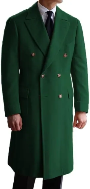 Men's Long Coat Wool Solid Double Breasted Long Trench Coat Wide Lapel For Business Wedding Overcoat ASDF21