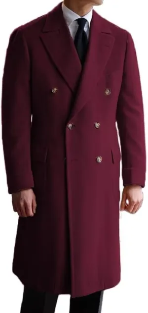 Men's Long Coat Wool Solid Double Breasted Long Trench Coat Wide Lapel For Business Wedding Overcoat ASDF21