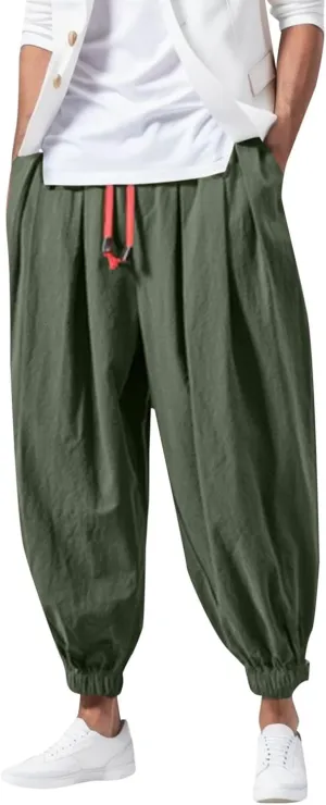 Men's Loose Casual Long Pants, Solid Color Wide Leg Drawstring Pants, Summer Fall Wear Lightweight Long Pants