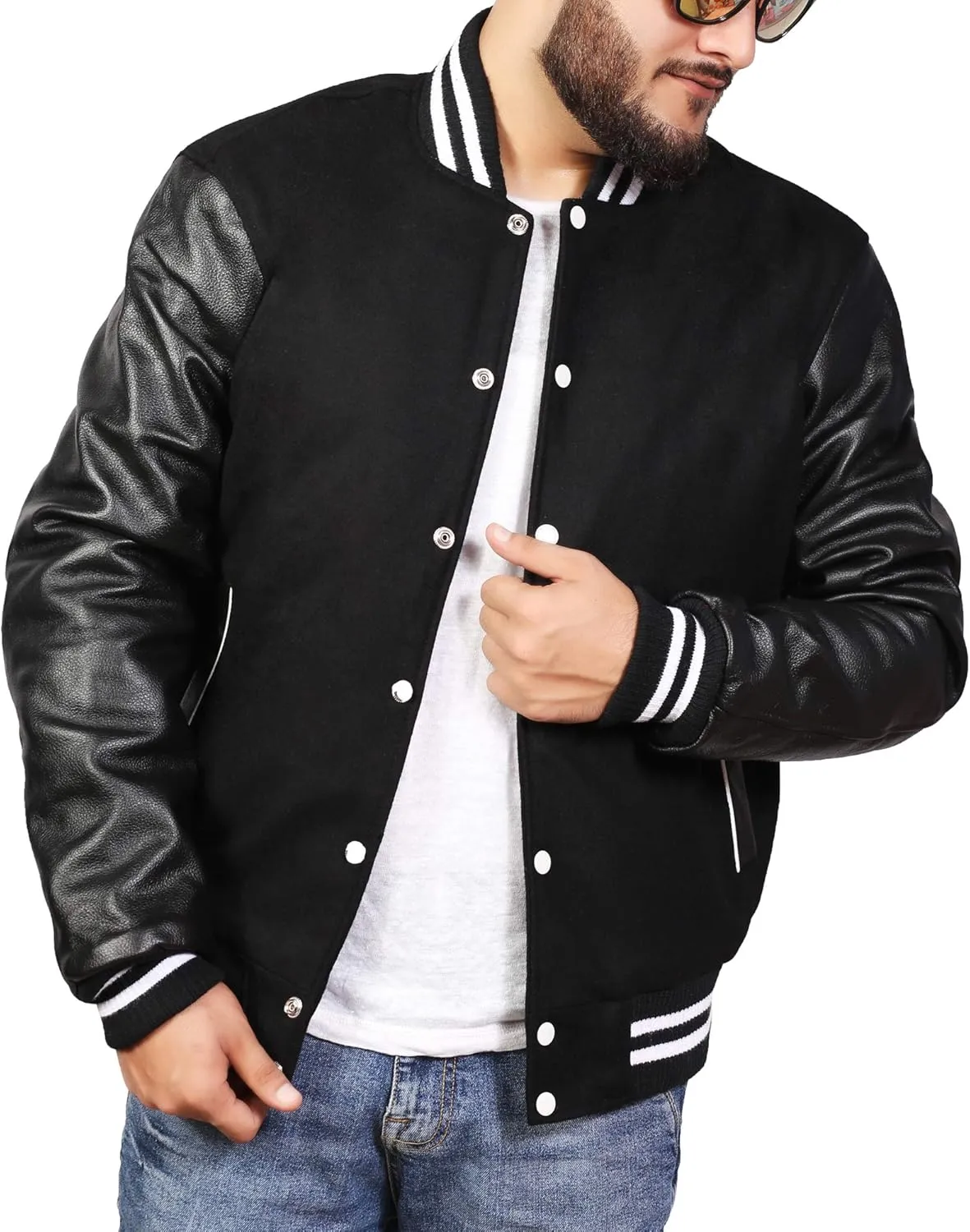 Men's Original Varsity Baseball Letterman Jacket Wool & Leather S-2XL, Multi Colors