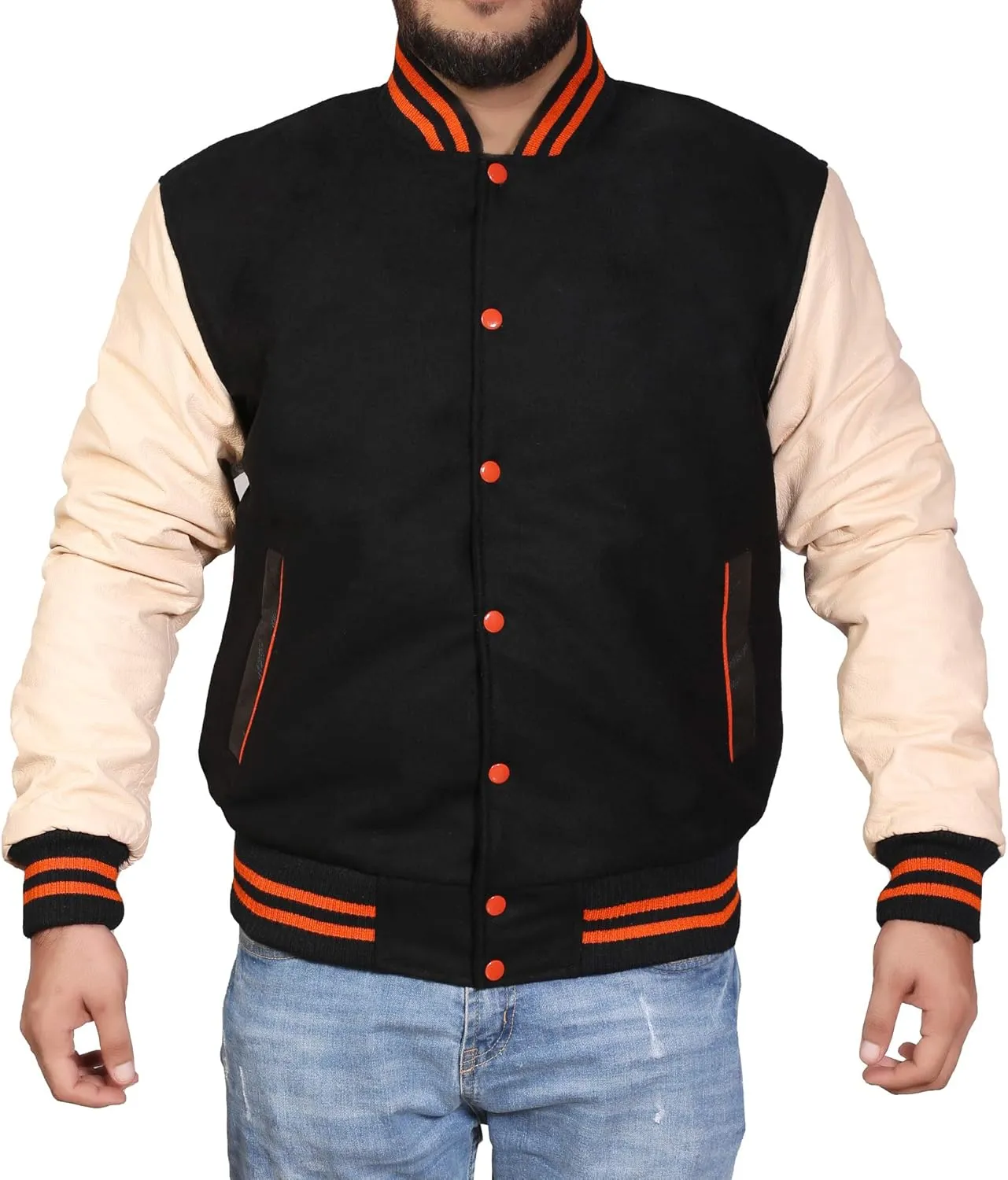 Men's Original Varsity Baseball Letterman Jacket Wool & Leather S-2XL, Multi Colors