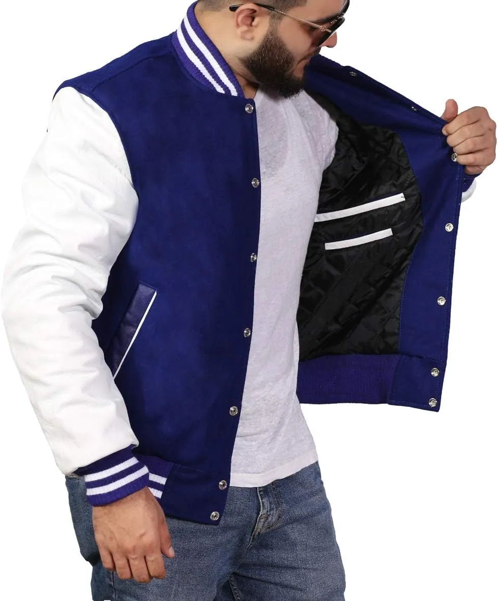 Men's Original Varsity Baseball Letterman Jacket Wool & Leather S-2XL, Multi Colors