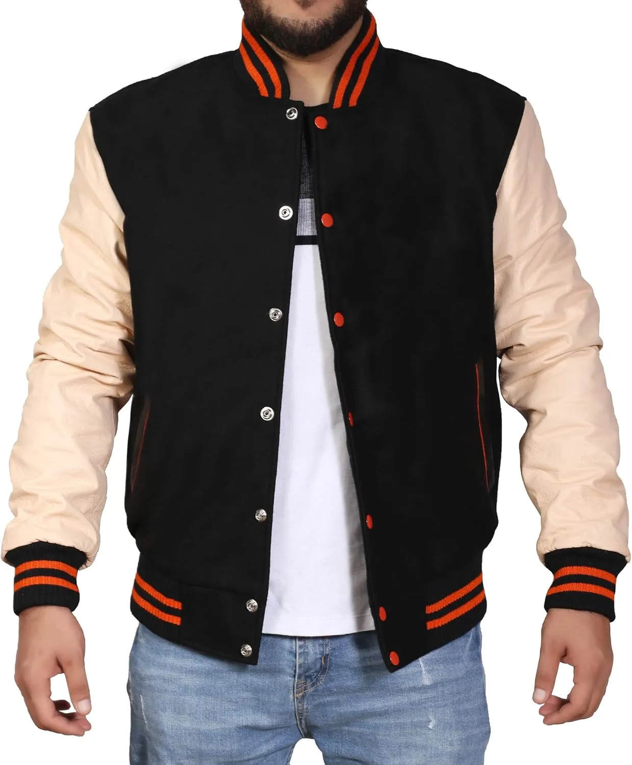 Men's Original Varsity Baseball Letterman Jacket Wool & Leather S-2XL, Multi Colors