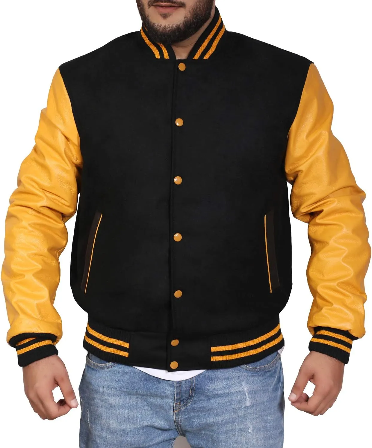 Men's Original Varsity Baseball Letterman Jacket Wool & Leather S-2XL, Multi Colors
