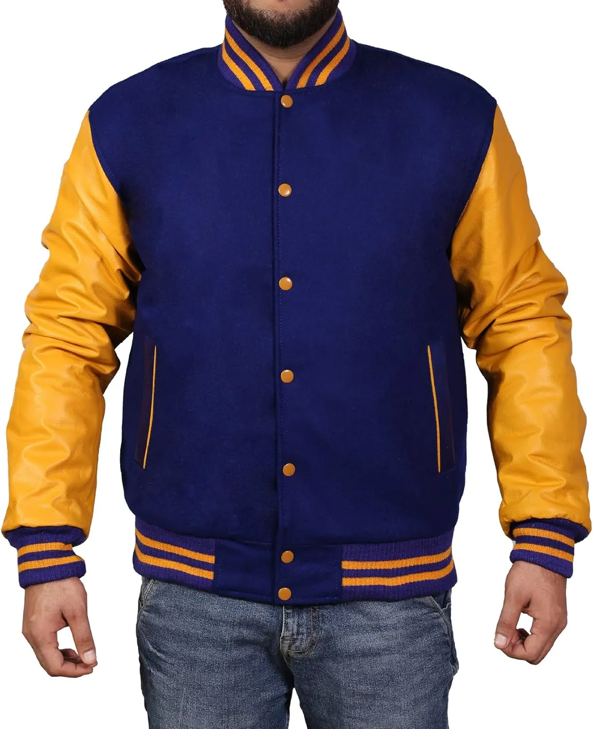 Men's Original Varsity Baseball Letterman Jacket Wool & Leather S-2XL, Multi Colors