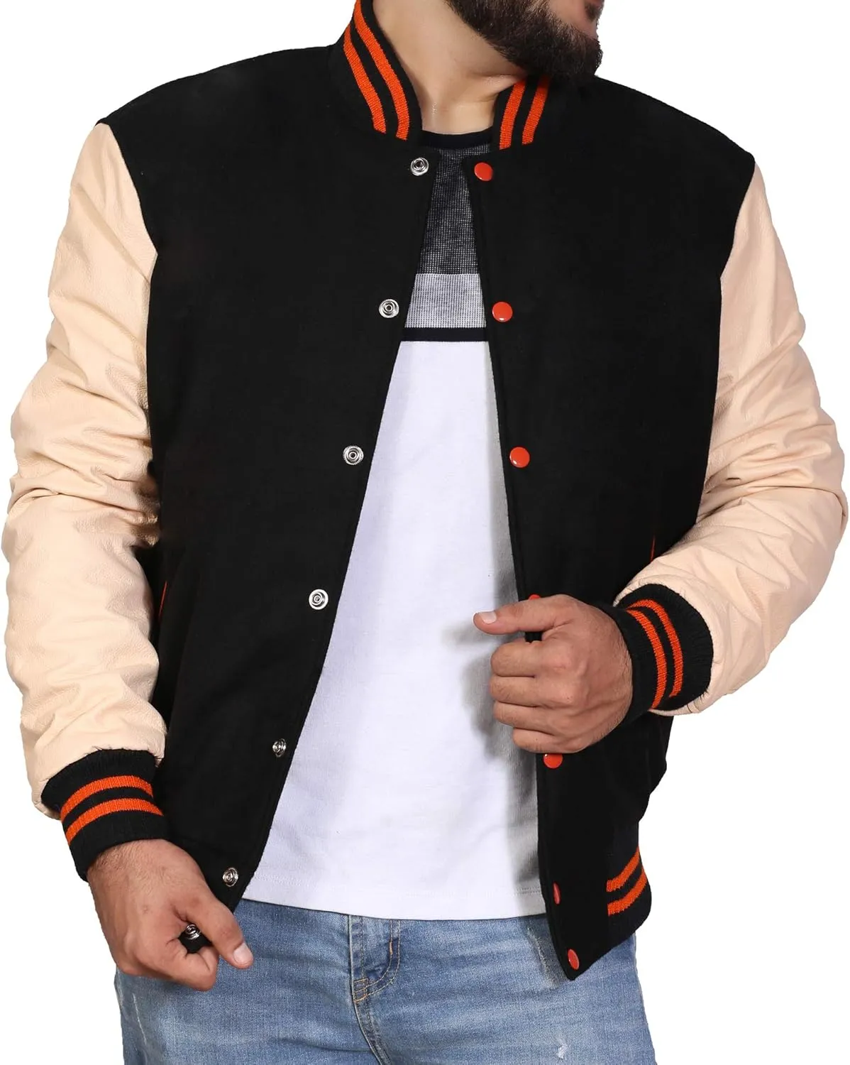 Men's Original Varsity Baseball Letterman Jacket Wool & Leather S-2XL, Multi Colors