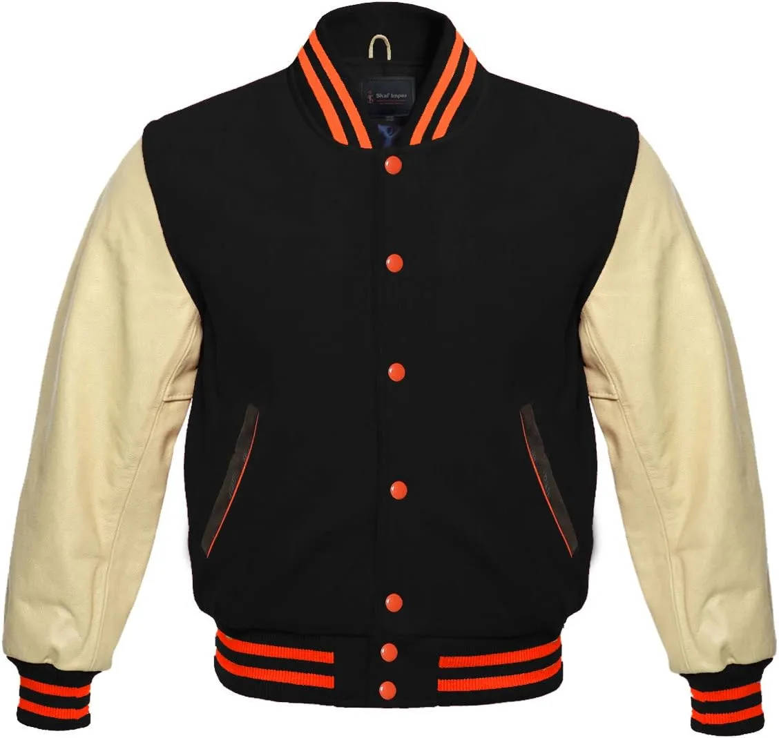 Men's Original Varsity Baseball Letterman Jacket Wool & Leather S-2XL, Multi Colors