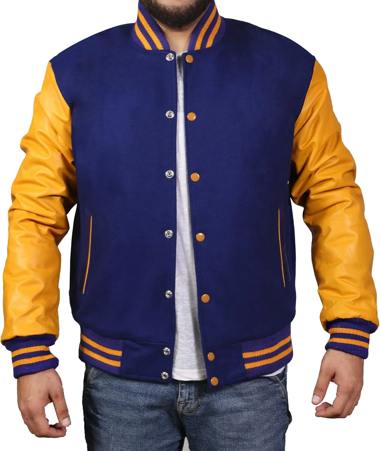 Men's Original Varsity Baseball Letterman Jacket Wool & Leather S-2XL, Multi Colors