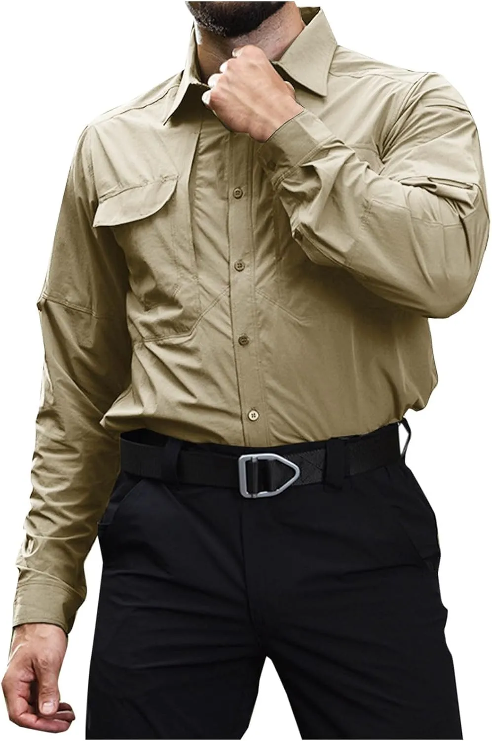 Men's Outdoor Hiking Shirts Long Sleeve Lightweight Quick Dry Sun Protection Shirt Lapel Button Fishing Travel Tops