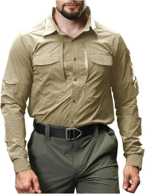 Men's Outdoor Hiking Shirts Long Sleeve Lightweight Quick Dry Sun Protection Shirt Lapel Button Fishing Travel Tops