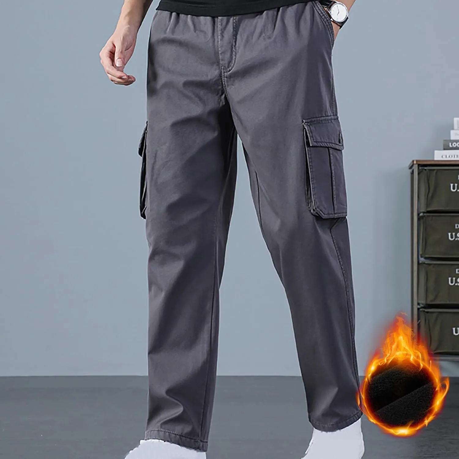 Men's Sherpa Fleece Lined Cargo Pant Outdoor Casual Military Combat Work Ski Hiking Pants Thermal Hiking Pants Winter