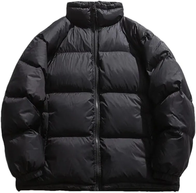 Men's Solid Color Stand Collar Long-Sleeved Down Coats Loose Thickened Warm Cotton-Padded Jacket