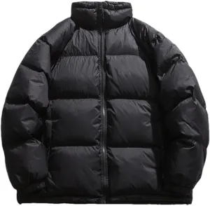 Men's Solid Color Stand Collar Long-Sleeved Down Coats Loose Thickened Warm Cotton-Padded Jacket