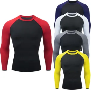 Mens Sports Shirt Long Sleeve Color Block Patchwork Casual Shirts for Men Quick Dry Slim Fit Running Gym Exercise Tops