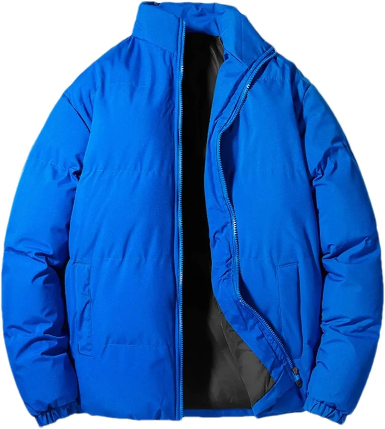 Men's Stand Collar Solid Thick Cotton-Padded Vintage Warm Outdoor Long Sleeve Parka Coat