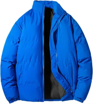 Men's Stand Collar Solid Thick Cotton-Padded Vintage Warm Outdoor Long Sleeve Parka Coat