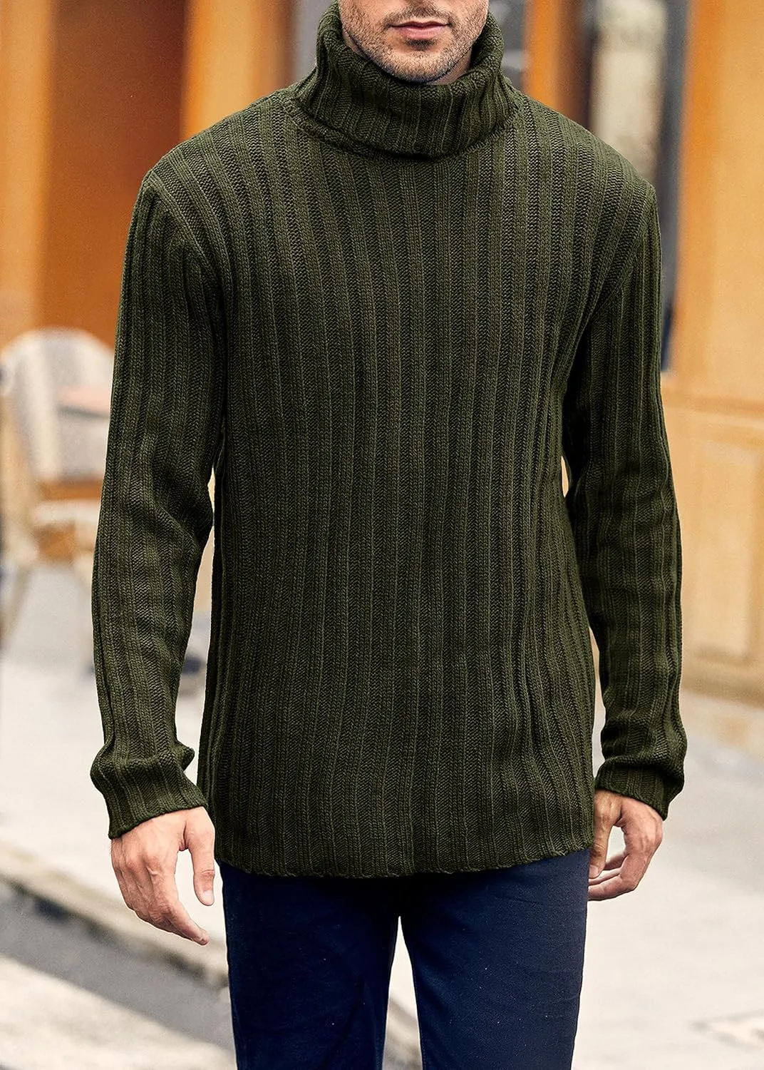Mens Sweaters Turtleneck Cable Knitted Pullover Long Sleeve Slim Fit Chunky Casual Fall Winter Warm Cardigans