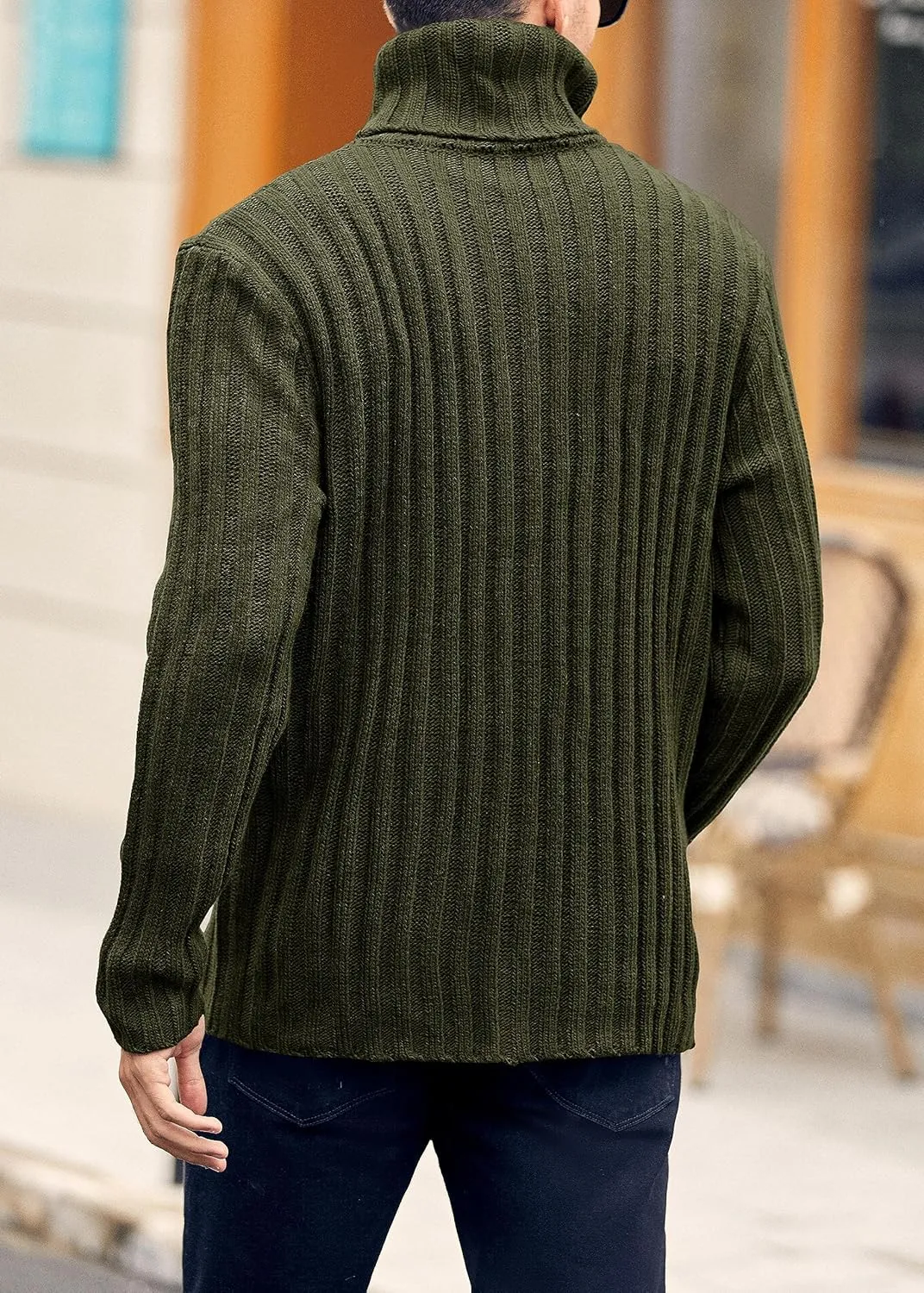 Mens Sweaters Turtleneck Cable Knitted Pullover Long Sleeve Slim Fit Chunky Casual Fall Winter Warm Cardigans