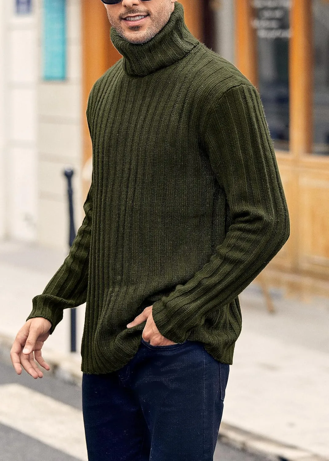 Mens Sweaters Turtleneck Cable Knitted Pullover Long Sleeve Slim Fit Chunky Casual Fall Winter Warm Cardigans