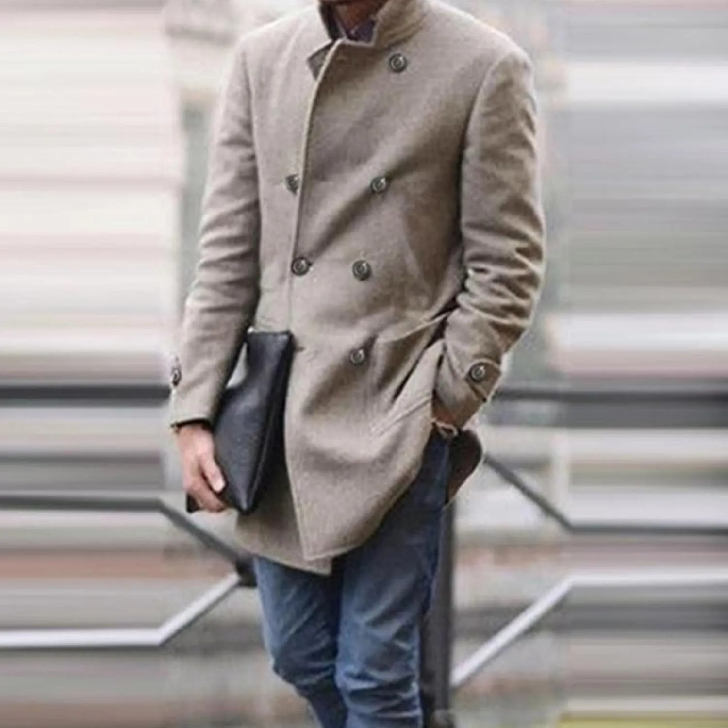 Men's Trench Coat Long Wool Coat Winter Classic Overcoat Pea Coat Casual Notch Lapel Double Breasted Coat